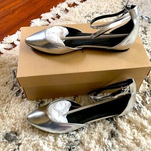 Silver flats with double ankle strap